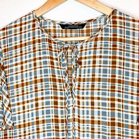 Zara Printed Plaid Dress with Full Skirt and Flutter Sleeves - Picture 5 of 6